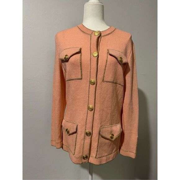 Don Sayred for Wellmore pink sweater gold buttons,pockets size 10 wool blend cha - Picture 10 of 10